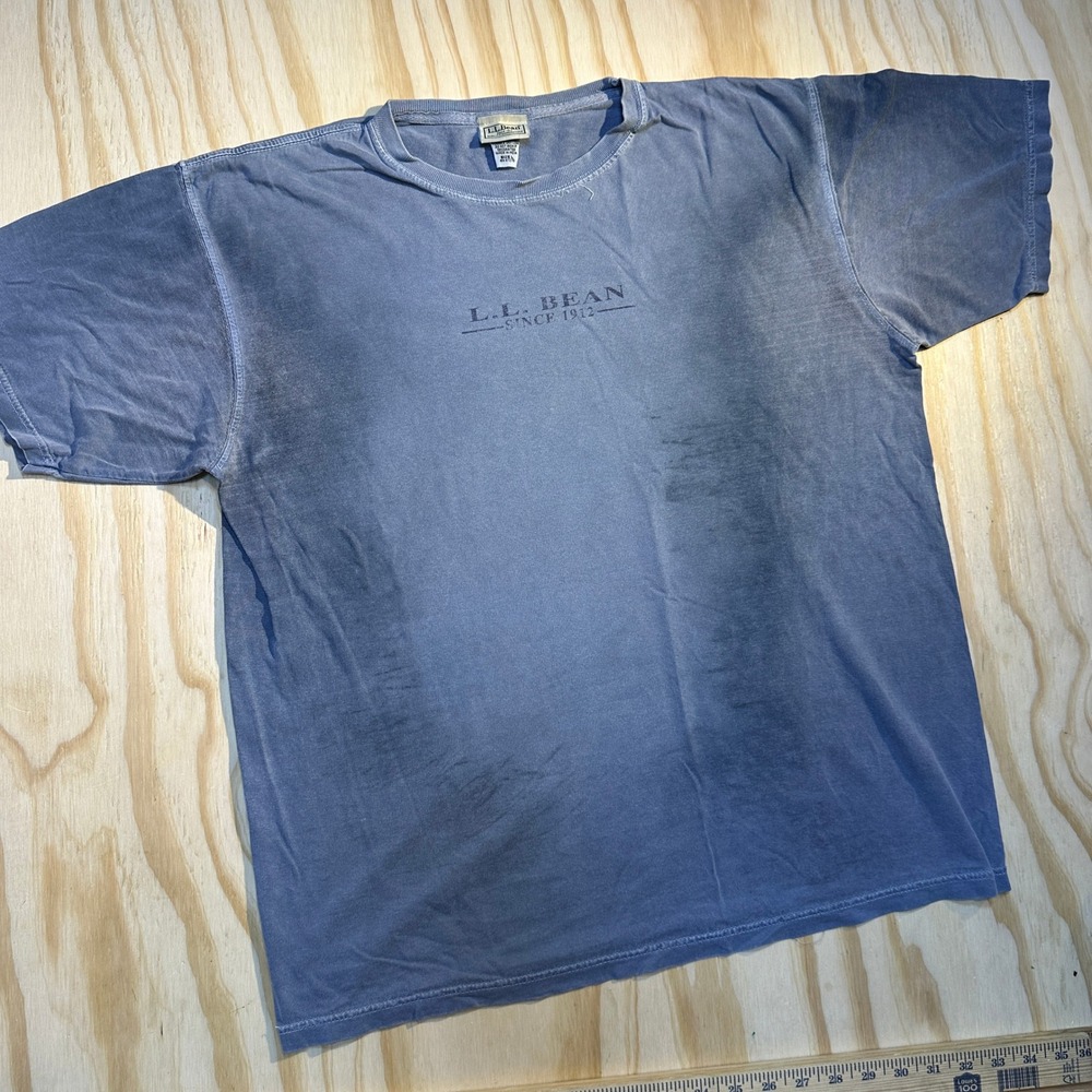 LL Bean Mens Large Blue Graphic Logo T-Shirt Short Sleeve Faded Vintage Style